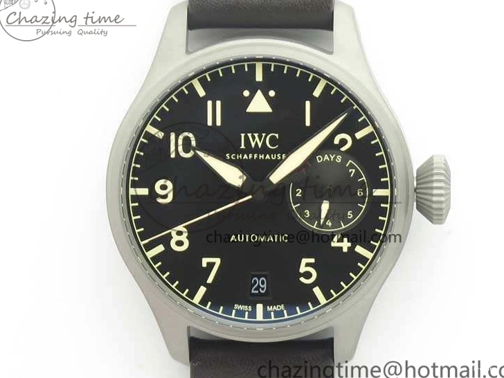 MIROTIME 0318 TimelessDesign Big Pilot IW510301 Satin-Polished SS YLF Best Edition Black Dial On Leather Strap A 7213